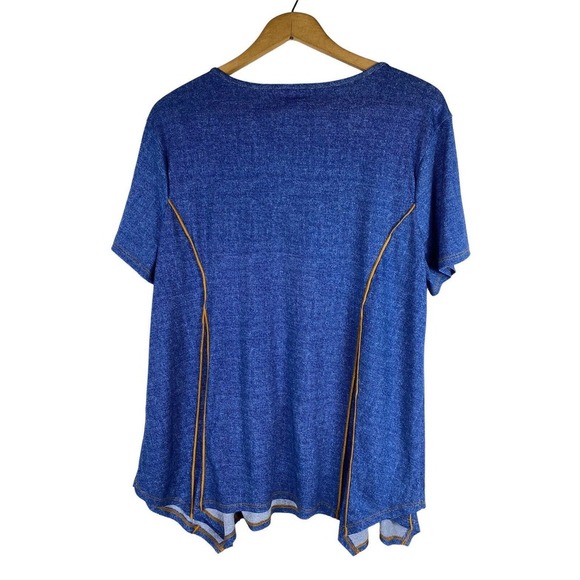 Cato Knit Top Shirt Large Blue Drapey Asymetrical Shark Bite Hem Knit Tunic S/S - Picture 3 of 6